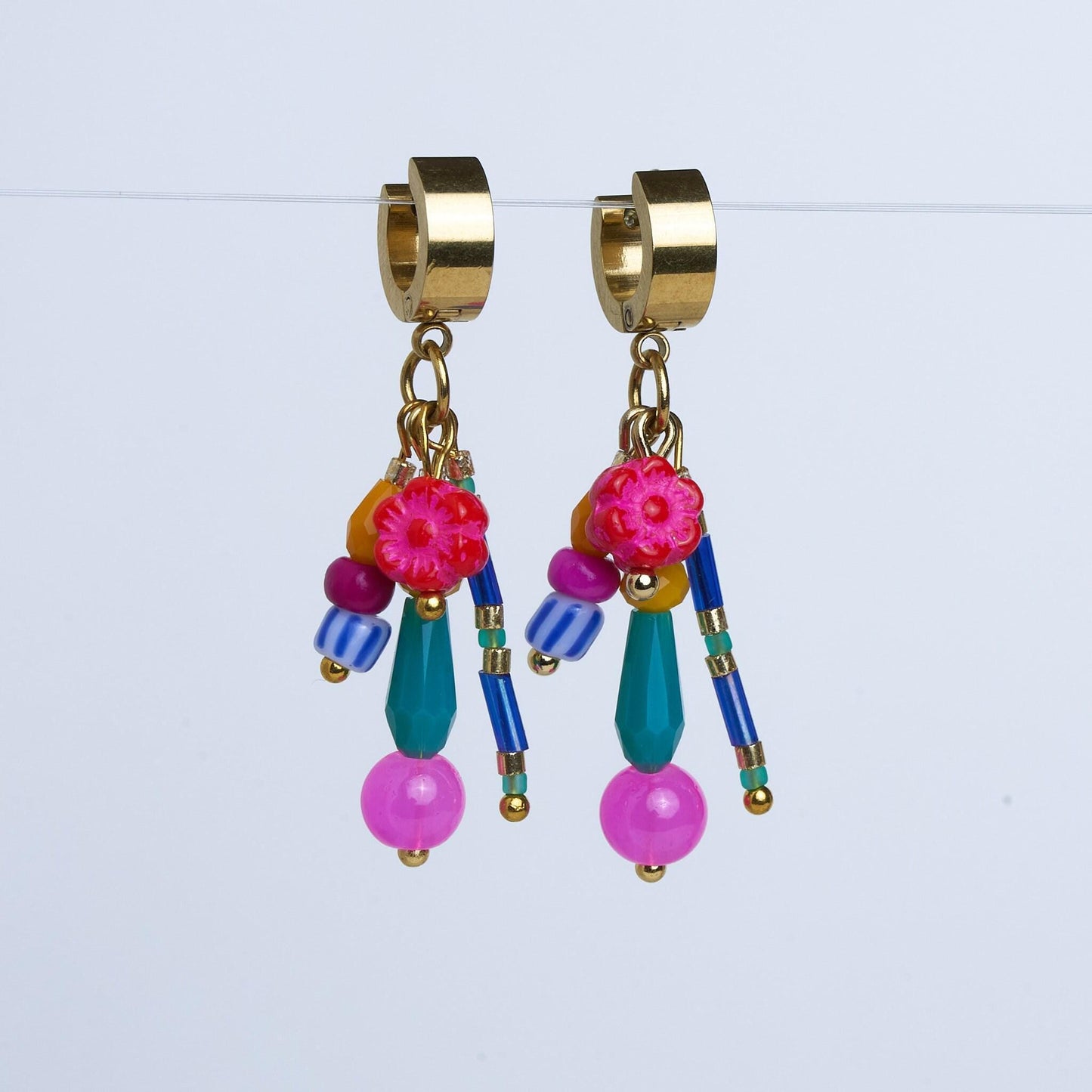 Tiny Floral Drop Huggie Hoops
