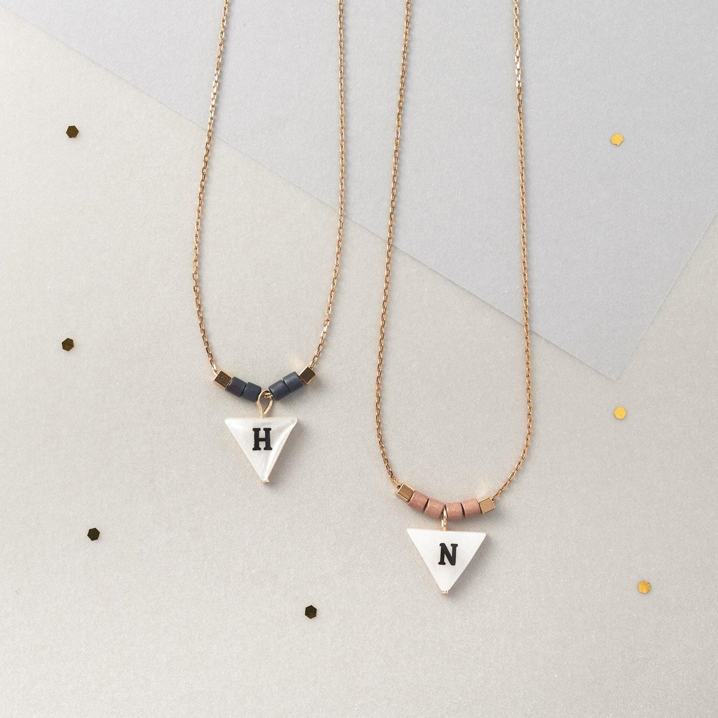 Mother of Pearl Triangle Initial Necklace