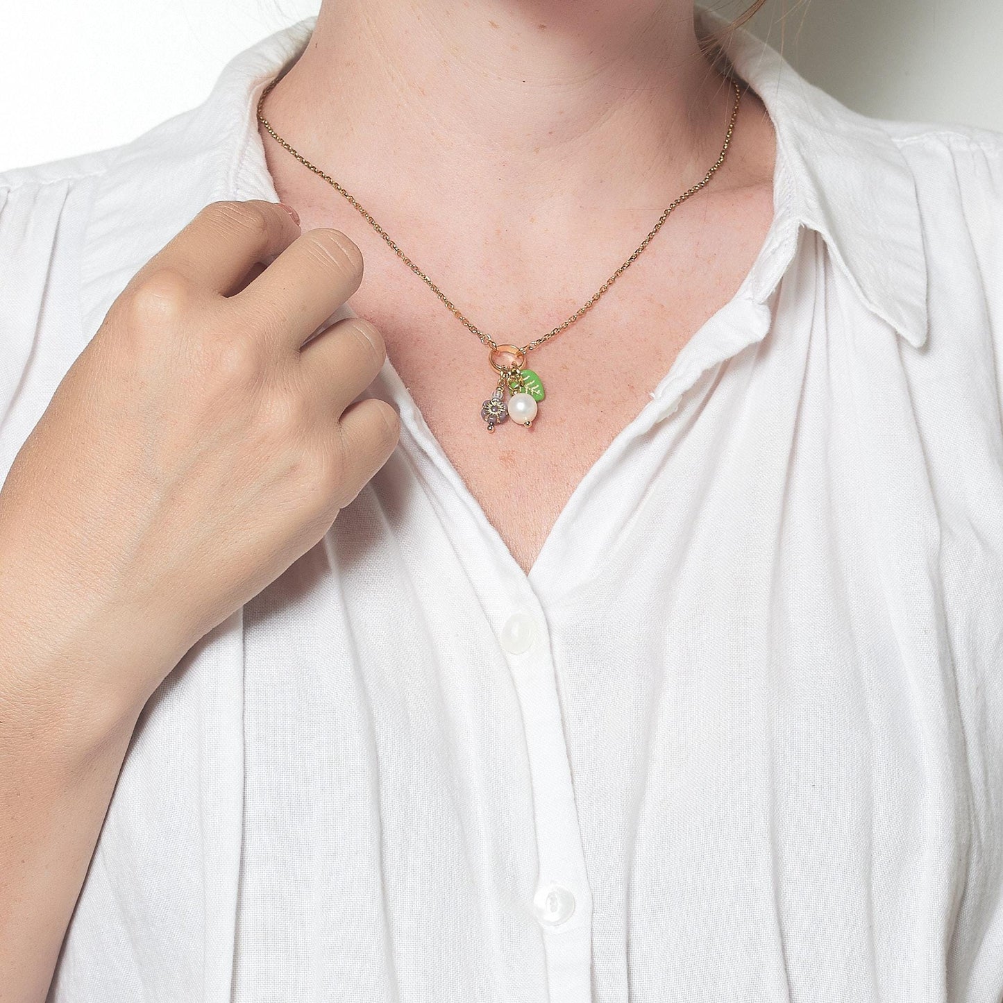 Good Karma Purple Flower & Pearl Necklace