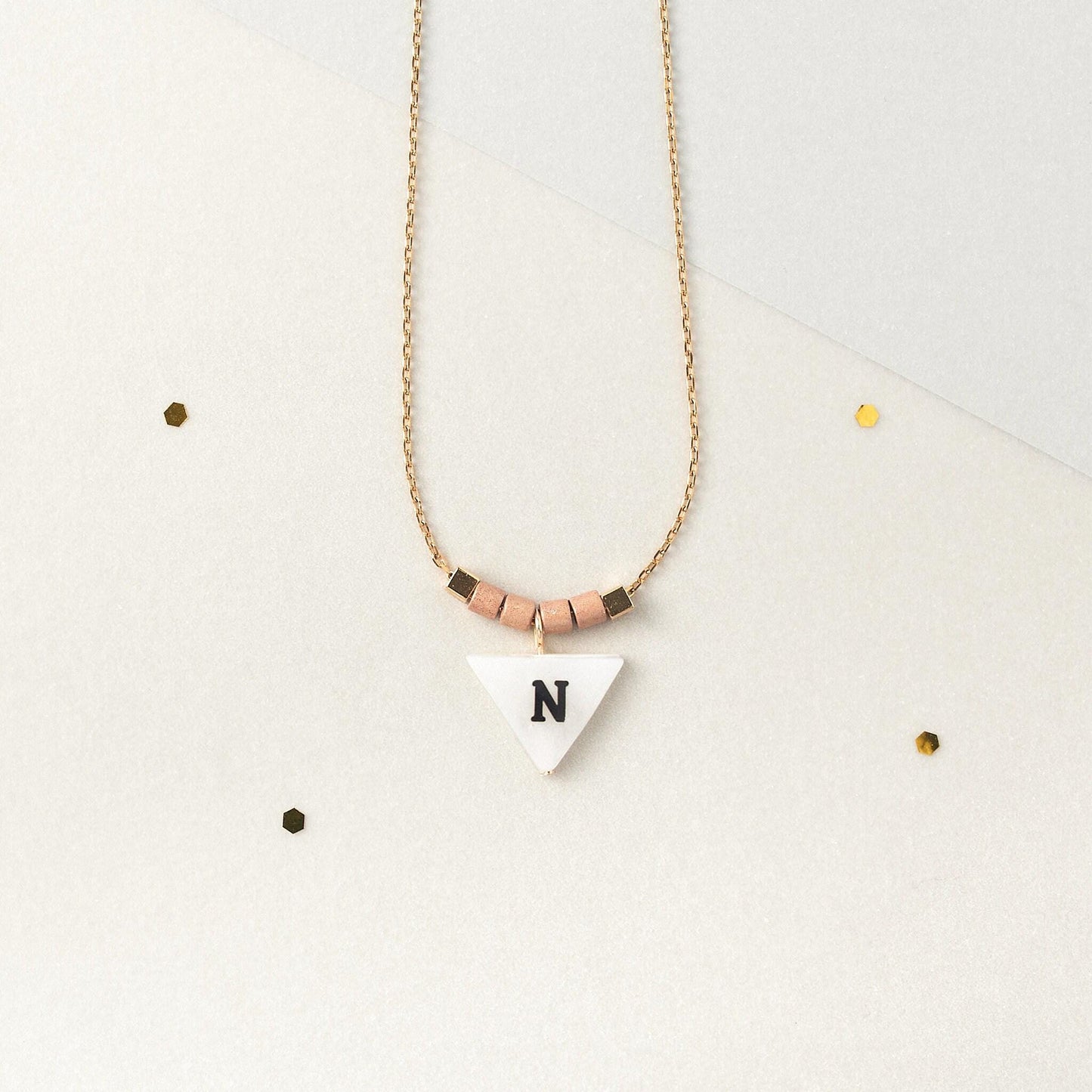 Mother of Pearl Triangle Initial Necklace