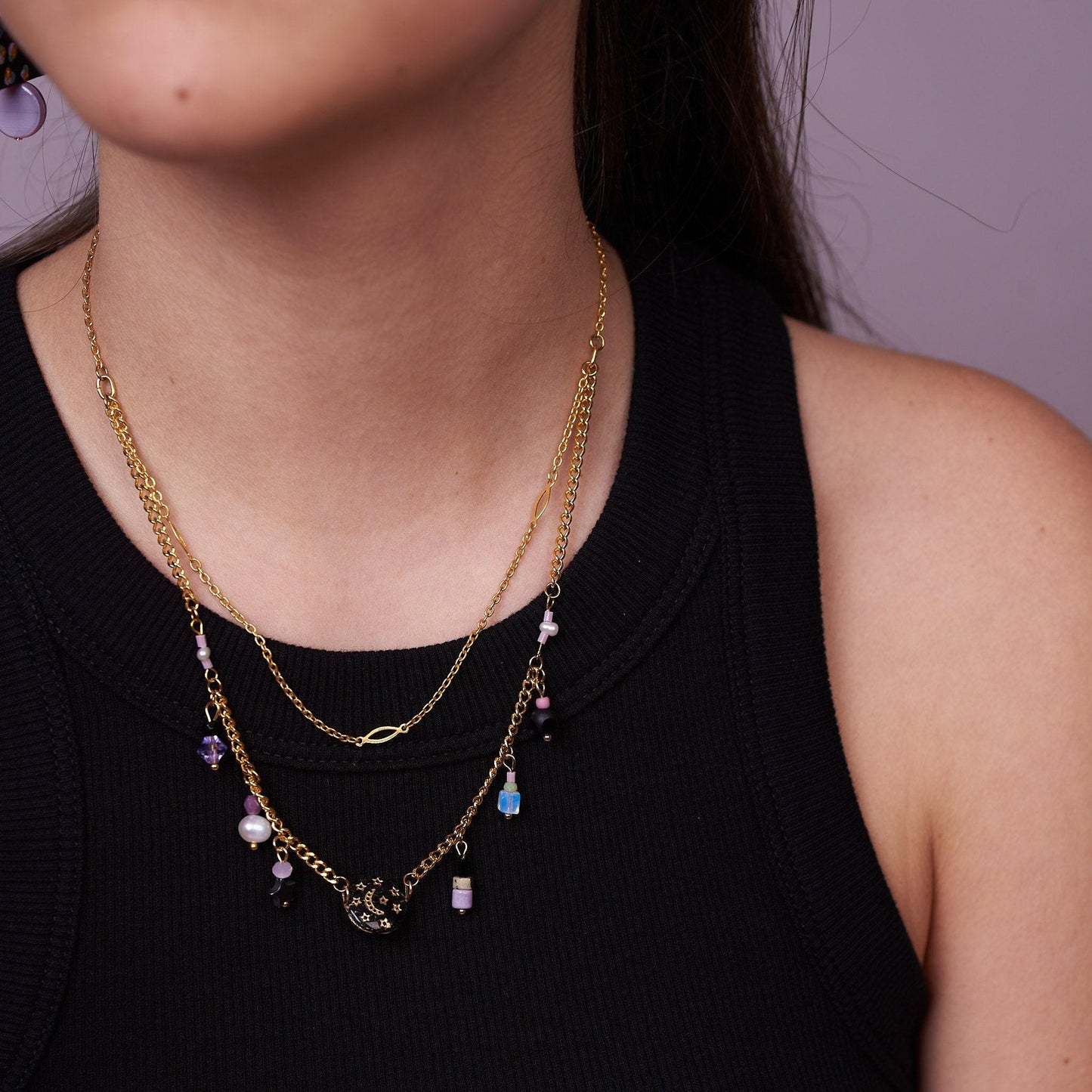 Stars and Moon Celestial Necklace