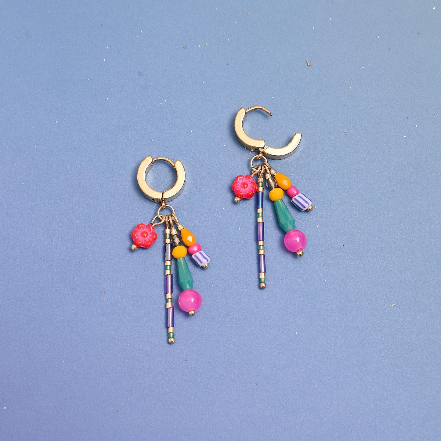 Tiny Floral Drop Huggie Hoops