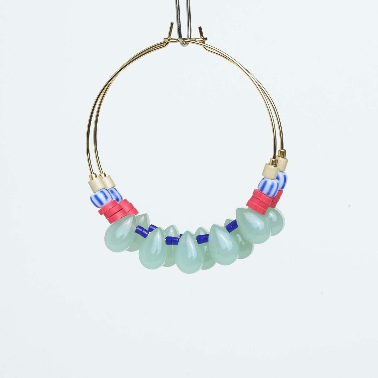 Aquamarine Drops Beaded Hoop Earrings