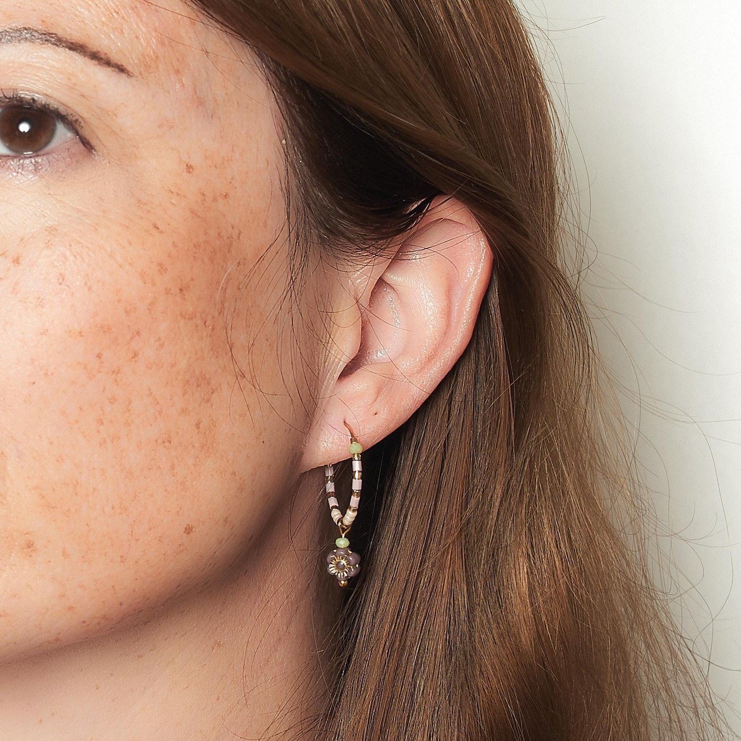Tiny Purple Flower Dangle Hoops