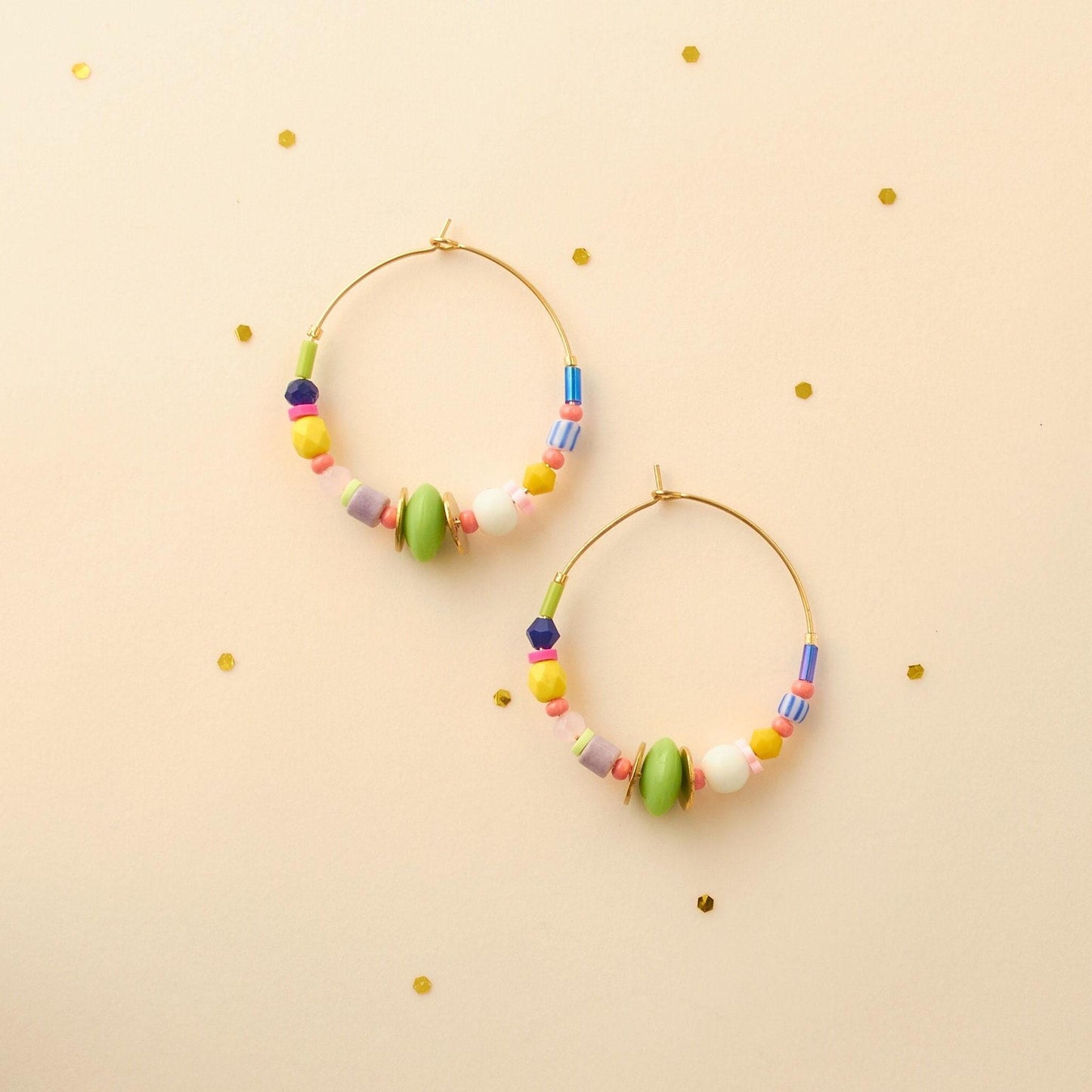Colorful Bead Hoop Earrings