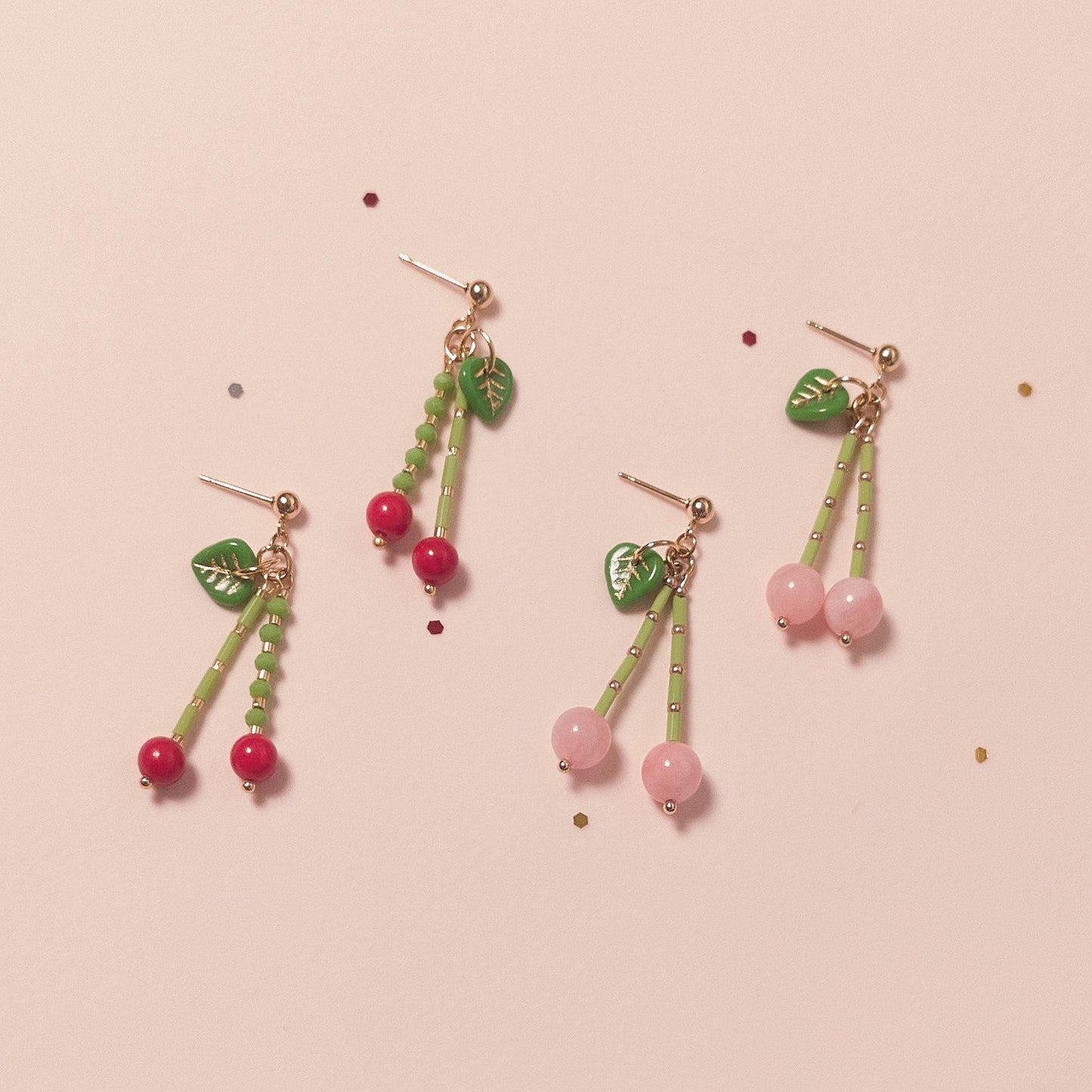 Rose Quartz Cherry Dangle Earrings