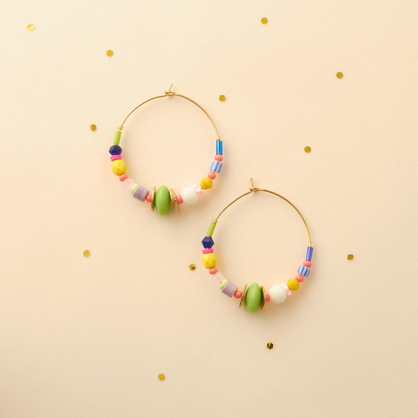 Handcrafted Colorful Beaded Hoops