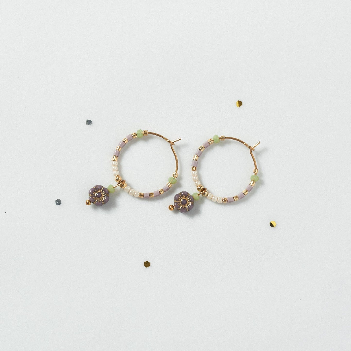 Tiny Purple Flower Dangle Hoops