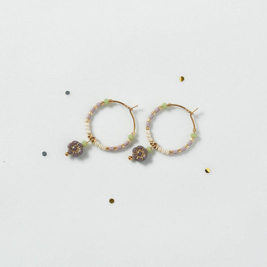 Tiny Purple Flower Dangle Hoops