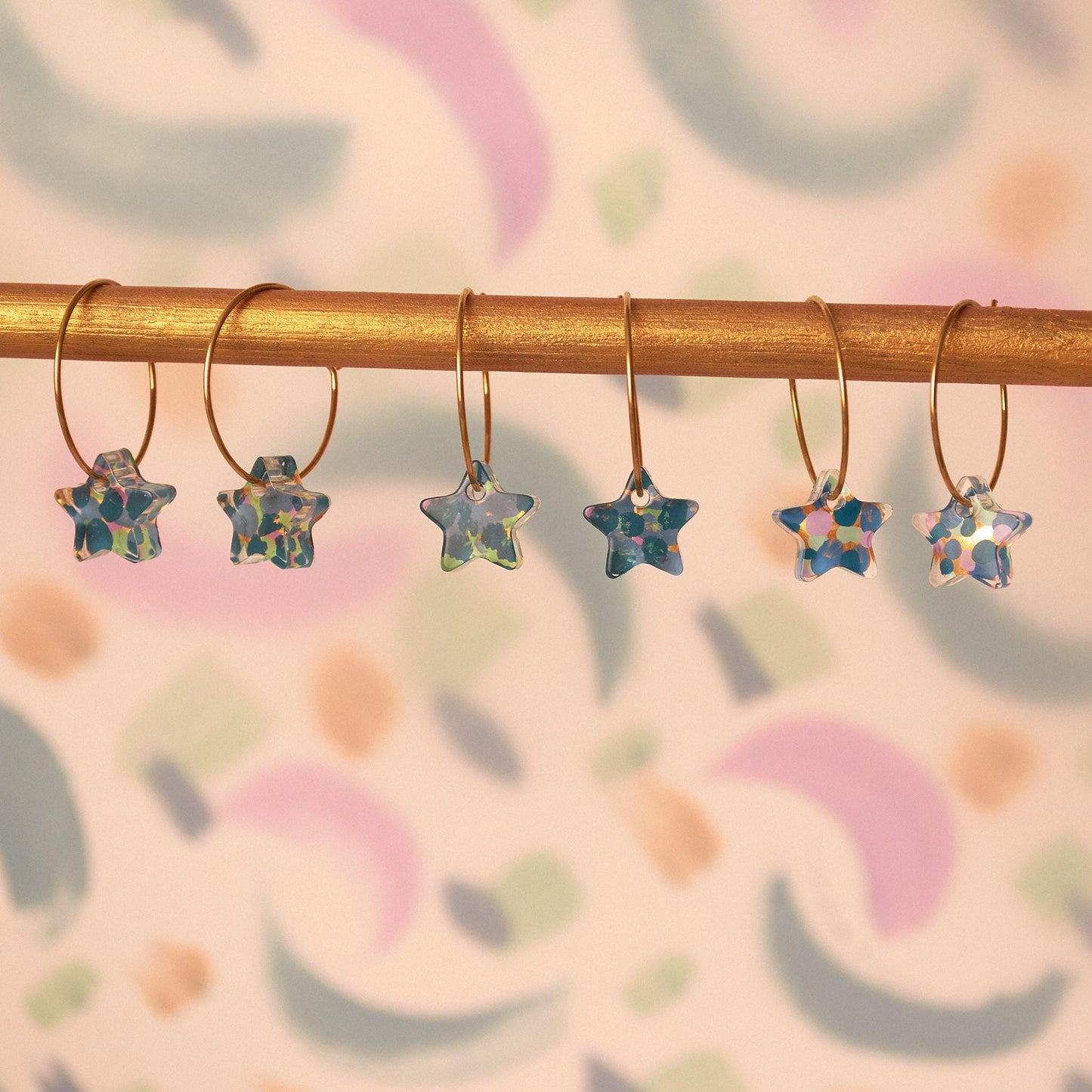 Handcrafted Hand-Painted Tiny Star Hoop Earrings