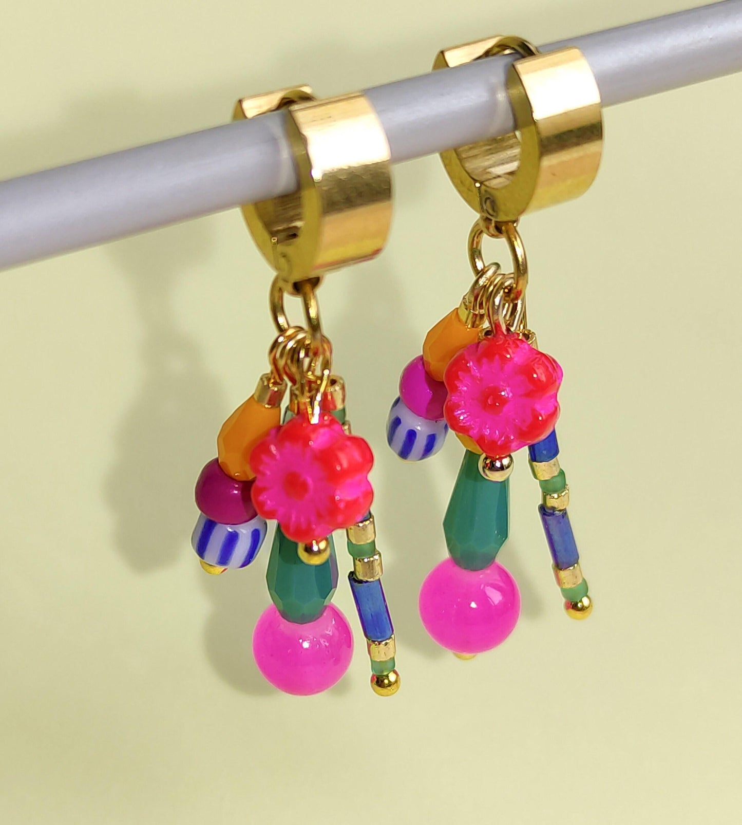 Tiny Floral Drop Huggie Hoops