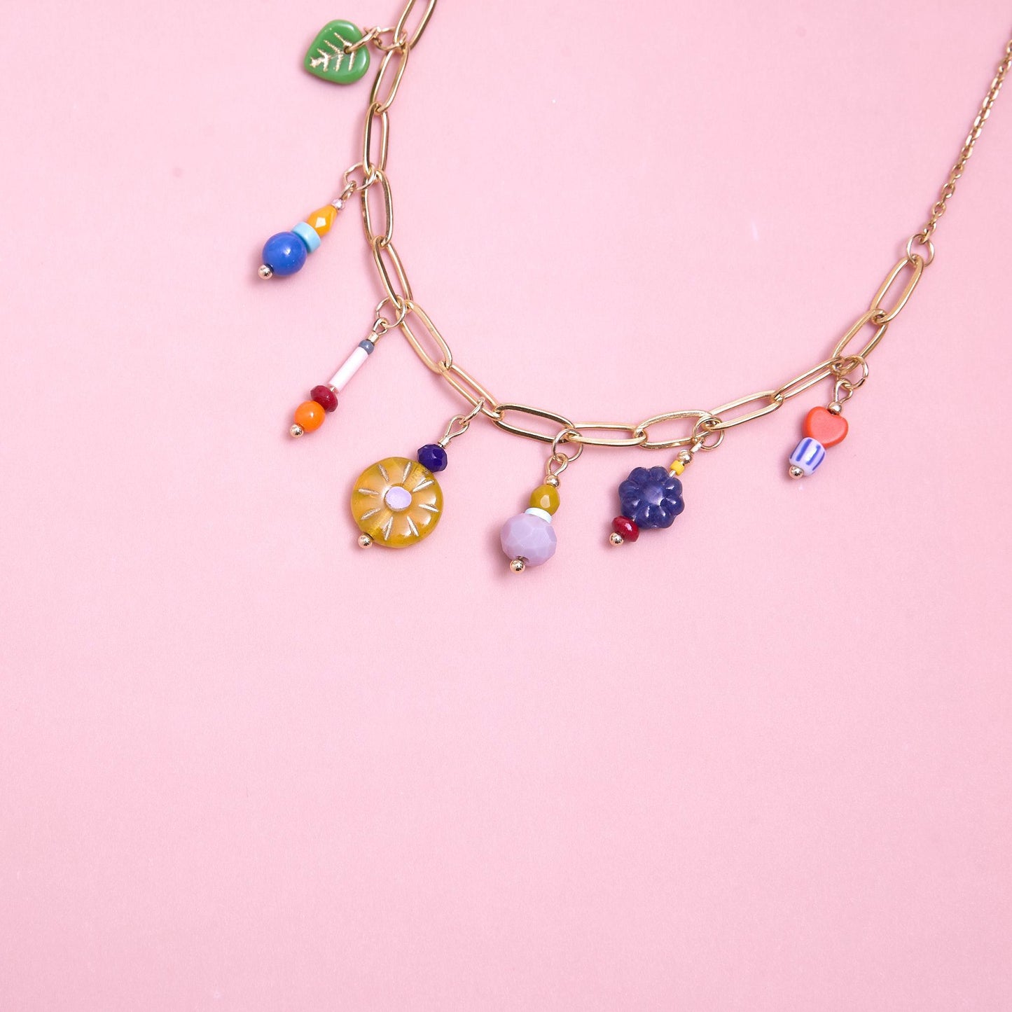 Handcrafted Trendy Colorful Multi-Charm Necklace