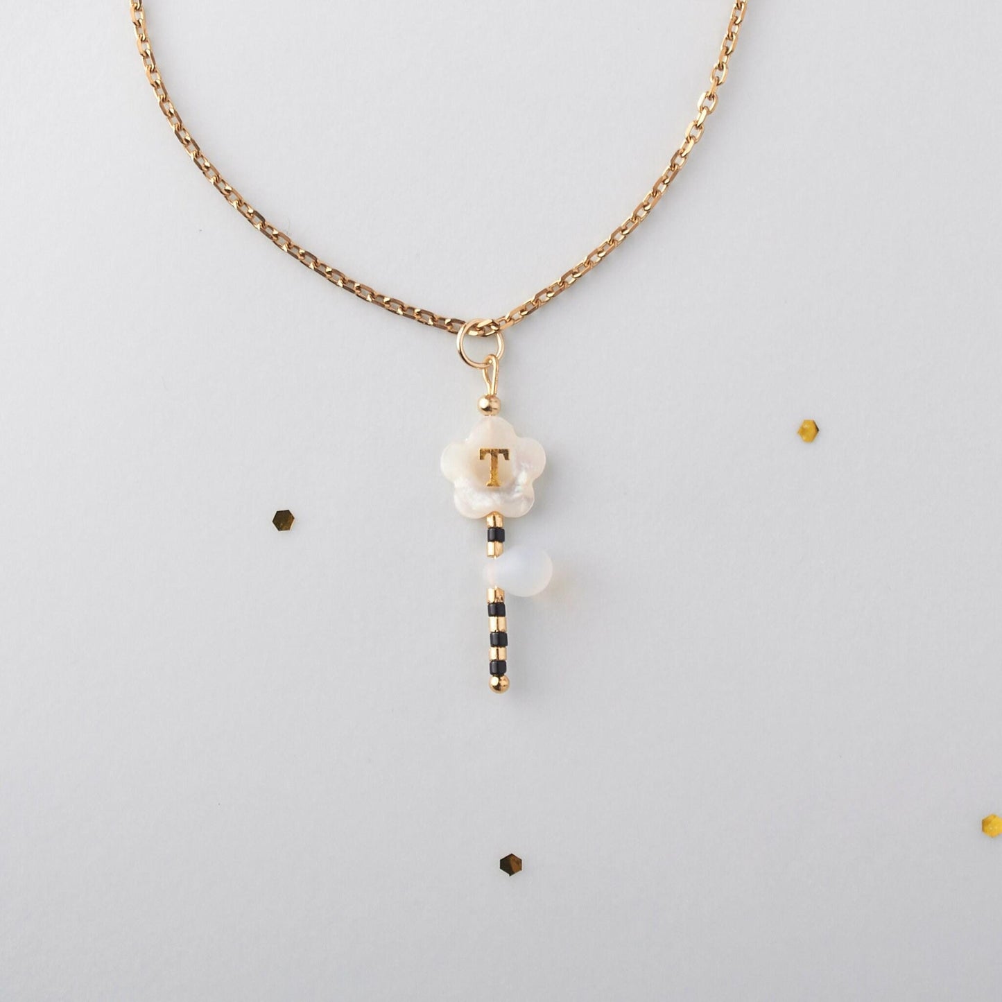 Custom Mother of Pearl Floral Initial Necklace