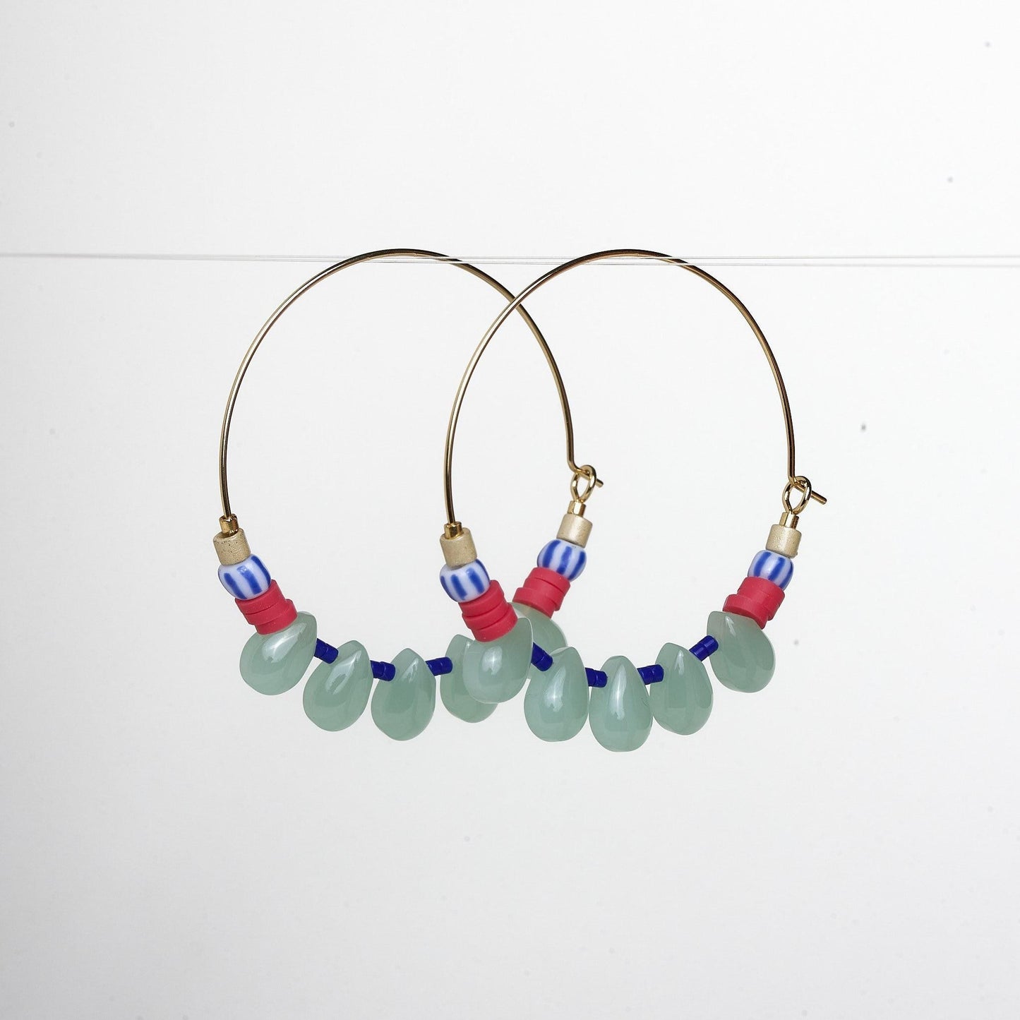 Aquamarine Drops Beaded Hoop Earrings