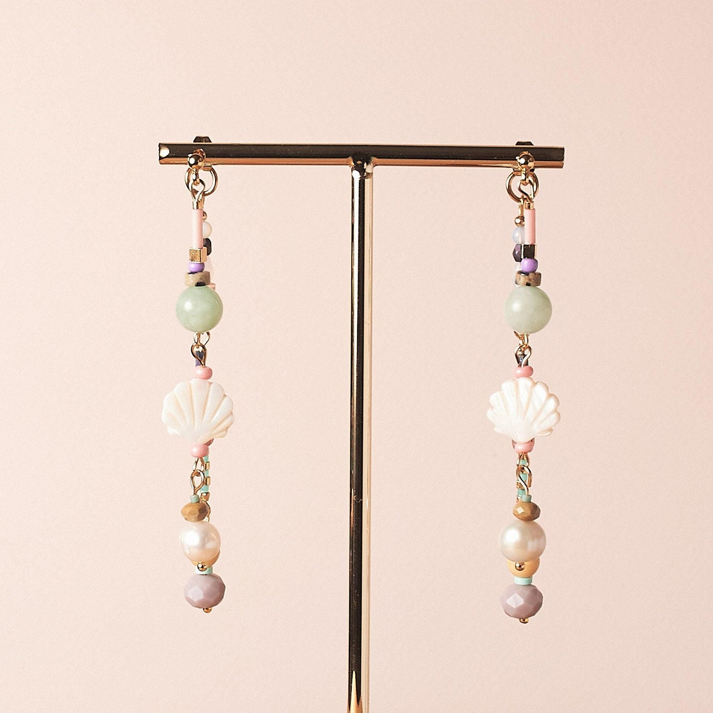 Handcrafted Mother of Pearl Shell Front-Back Earrings