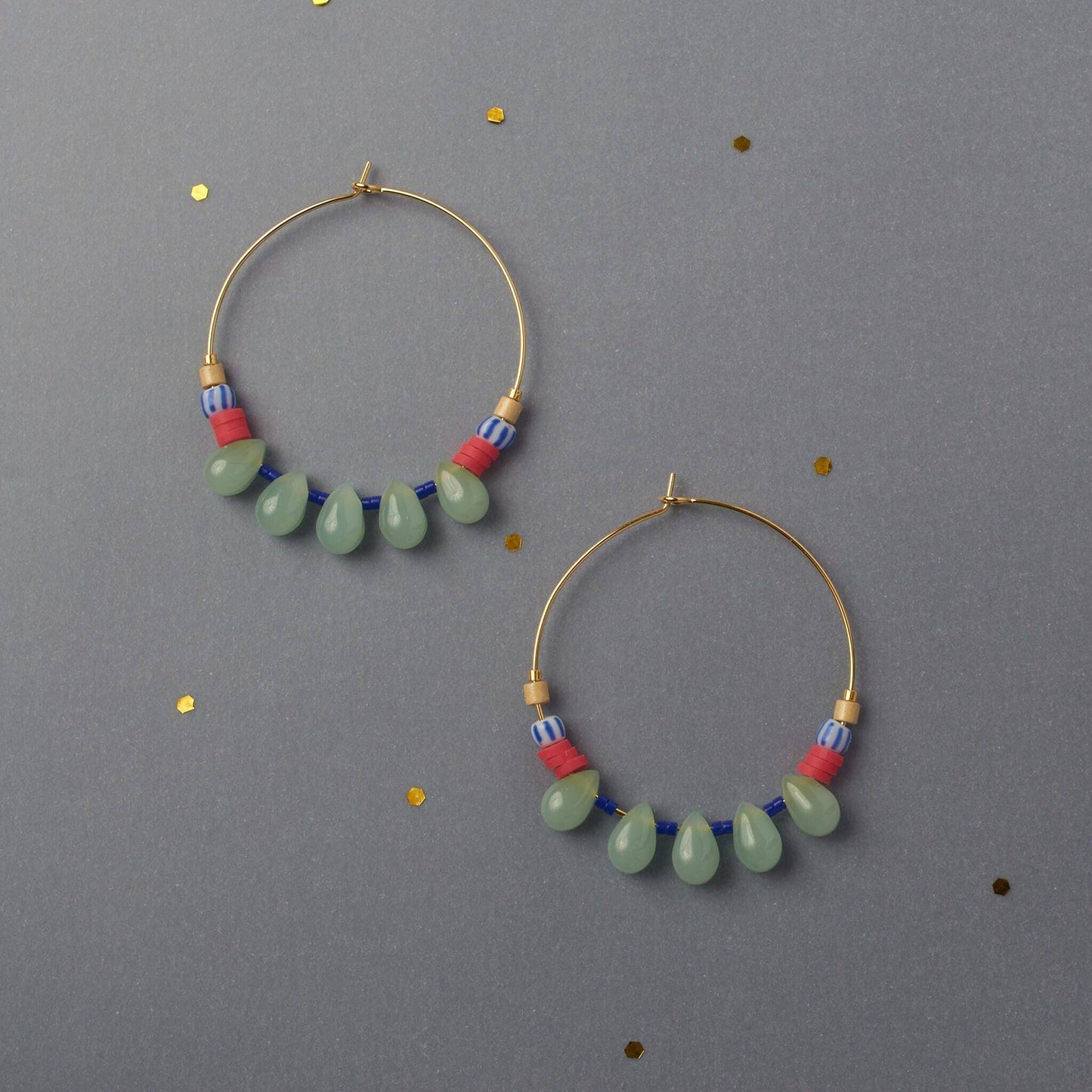 Aquamarine Drops Beaded Hoop Earrings