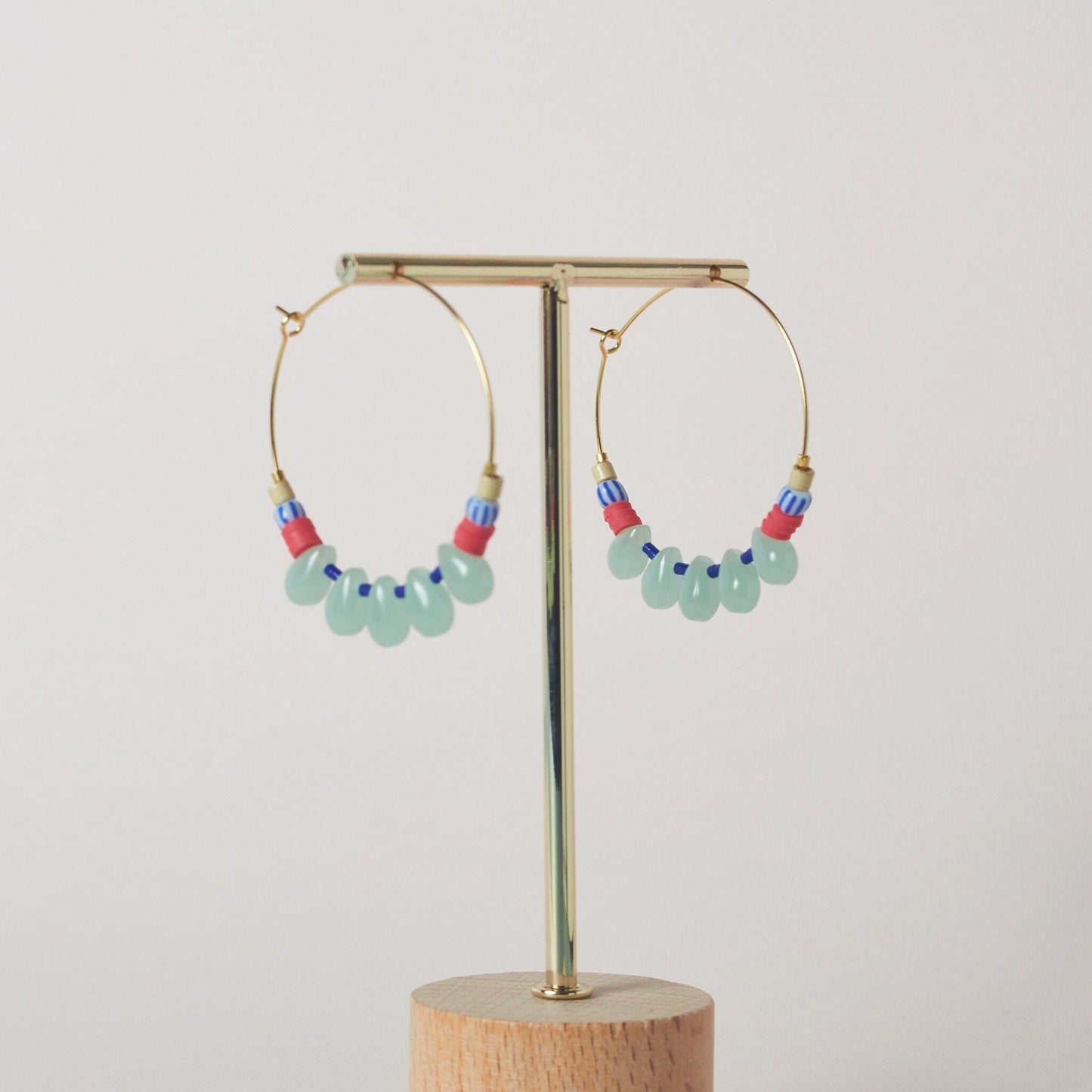 Aquamarine Drops Beaded Hoop Earrings