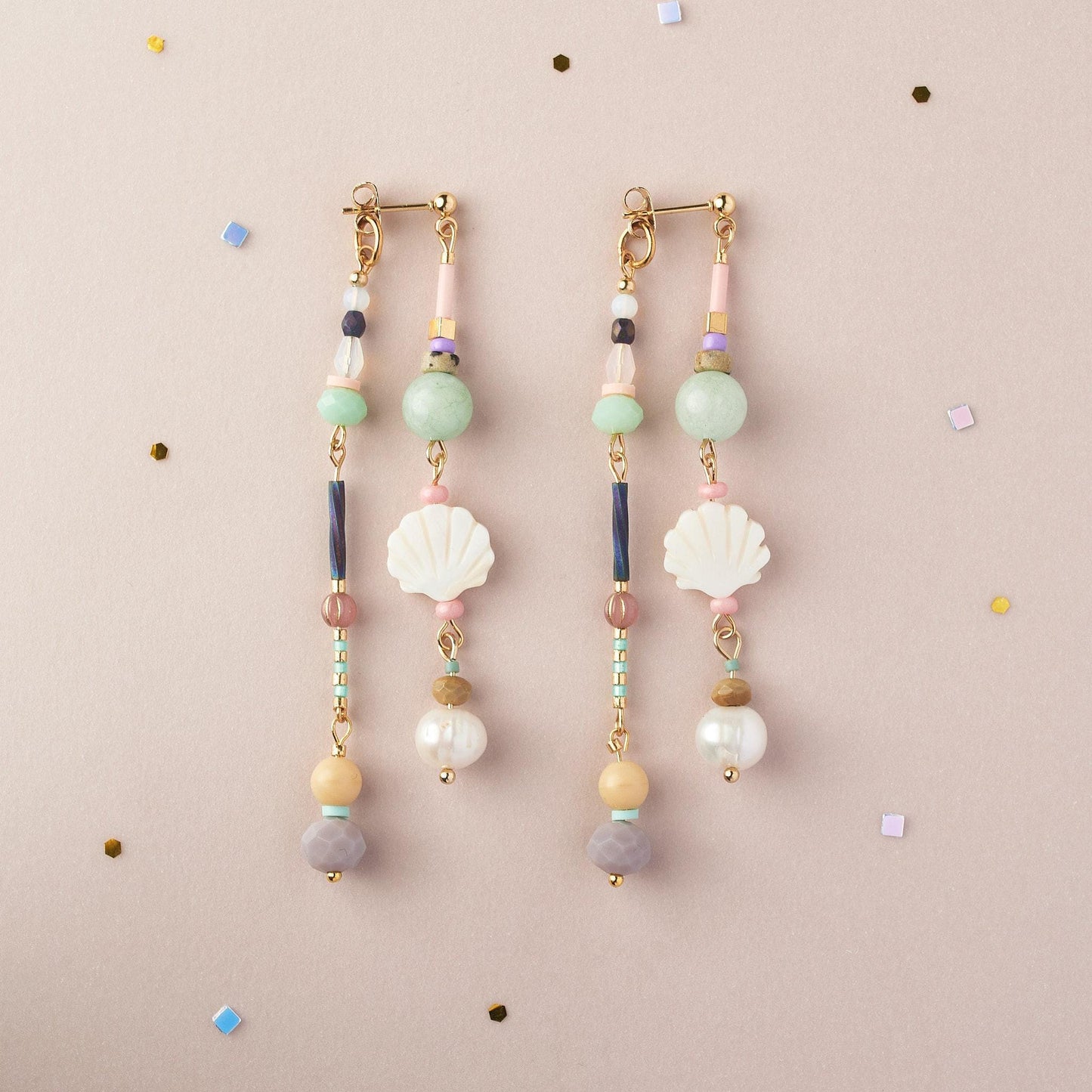 Handcrafted Mother of Pearl Shell Front-Back Earrings