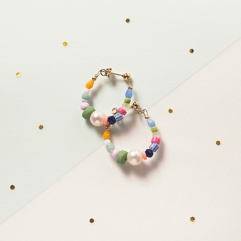 Colorful Beaded hoops, gold plated earrings, natural stone earring, statement earrings, colorful jewelry, hoop earrings, Bestfriend gift