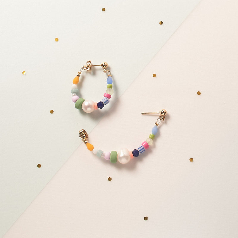 Colorful Beaded hoops, gold plated earrings, natural stone earring, statement earrings, colorful jewelry, hoop earrings, Bestfriend gift