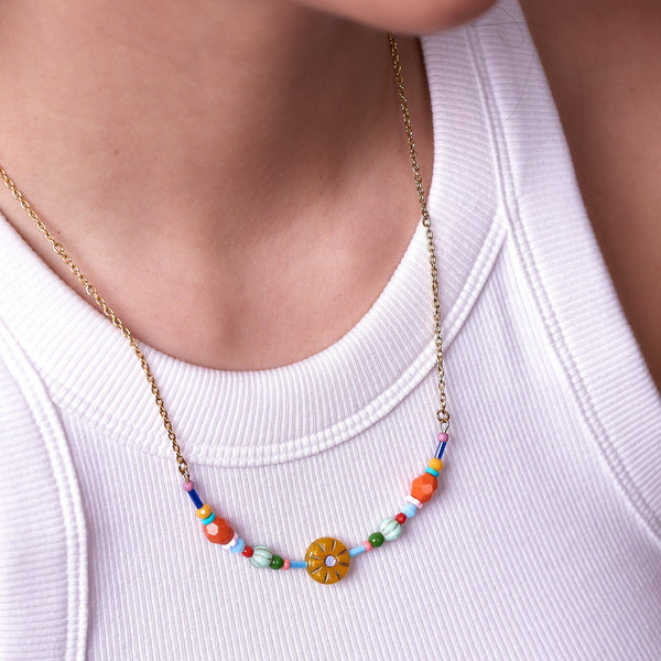 Colorful Beaded Necklace, Multicolored Necklace, Happy colors Jewelry, statement Necklace, colorful jewelry, orange Necklace, Gift for mom