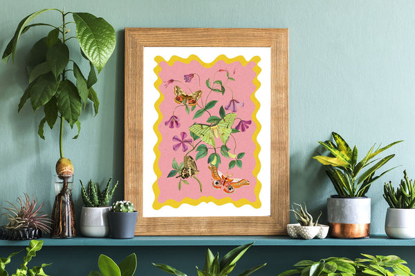 Moths and Butterflies botanical illustrations, magic art print, boho Aesthetic, Butterfly art print, Cottagecore Nature print, moths giclee