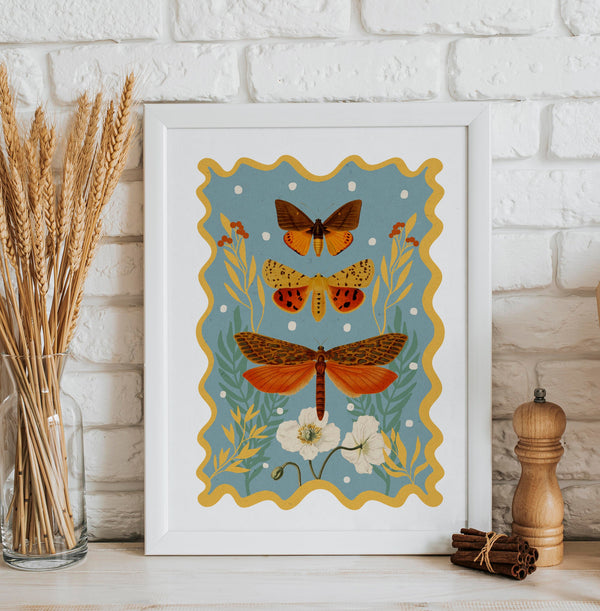Moths and Butterflies botanical illustrations, colorful art print, boho Aesthetic, Butterfly art print, print, moths giclee