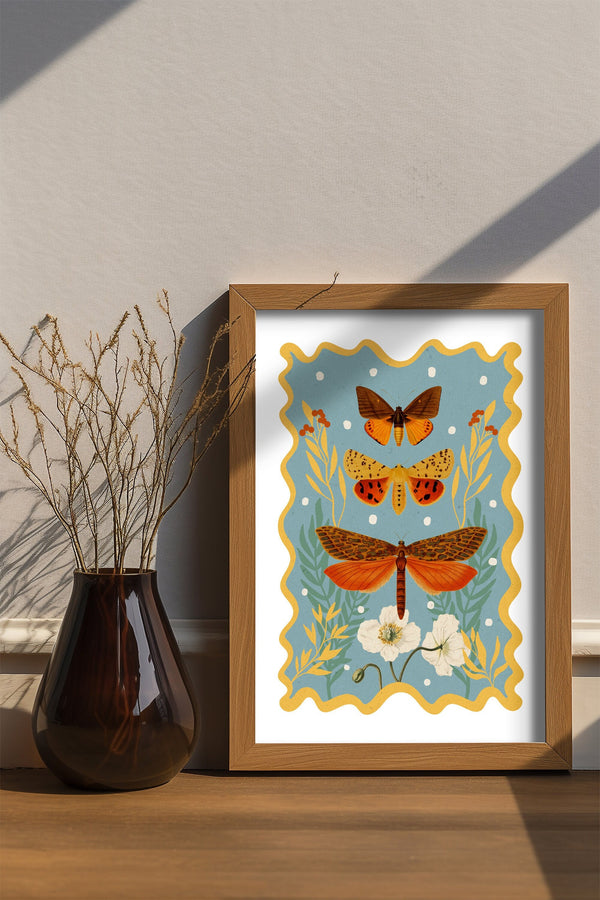 Moths and Butterflies botanical illustrations, colorful art print, boho Aesthetic, Butterfly art print, print, moths giclee