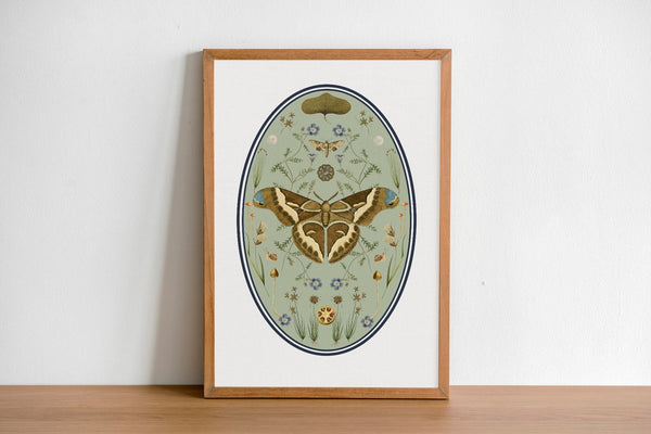 Moths and Nature, botanical illustrations, magic art print, boho Aesthetic, Butterfly art print, Cottagecore Nature print, moths giclee