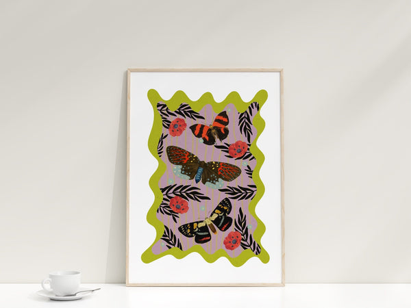 Moths and Butterflies botanical illustrations, magic art print, boho Aesthetic, Butterfly art print, Cottagecore Nature print, moths giclee