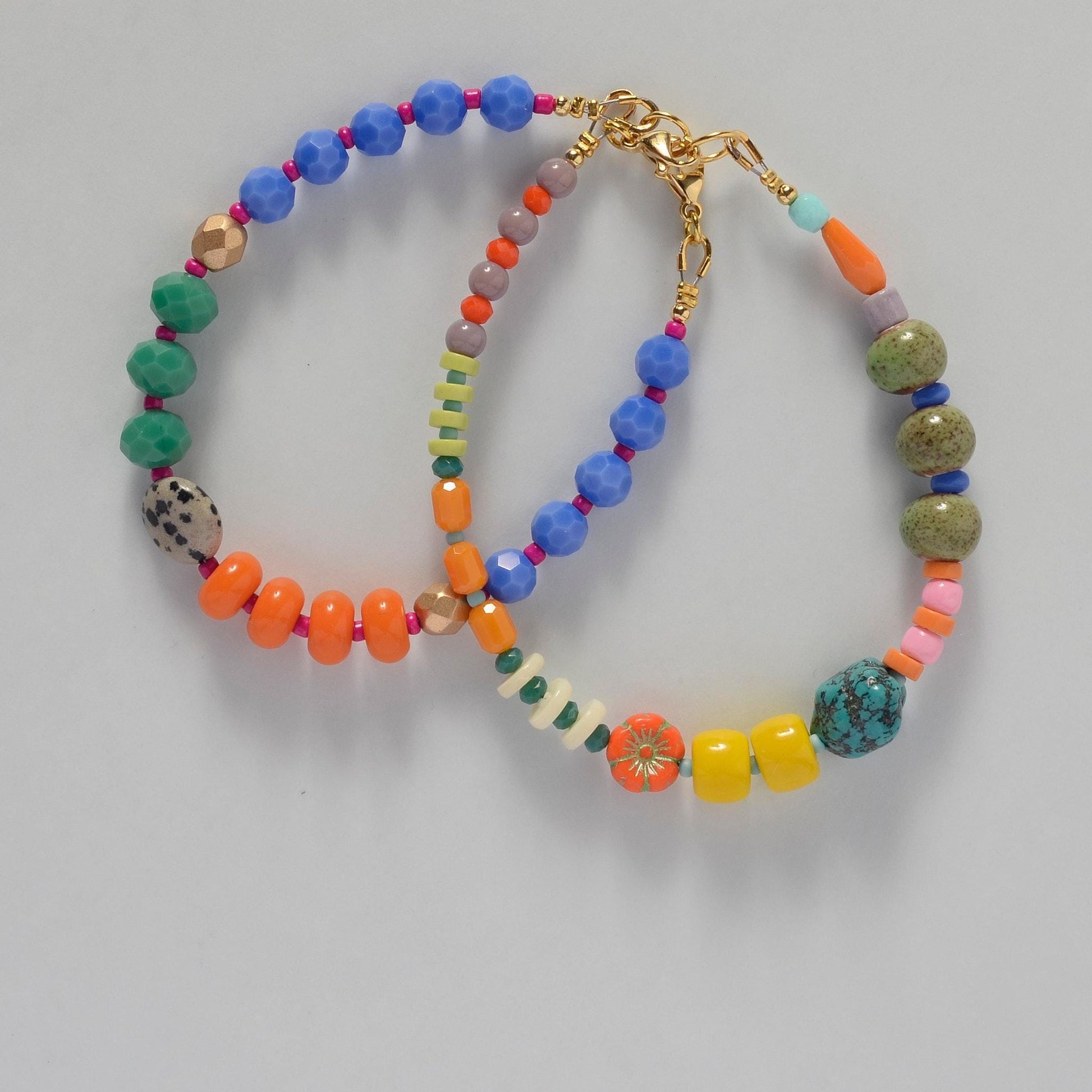 Glass & Gemstone Boho Bracelet – Freshwater Pearls