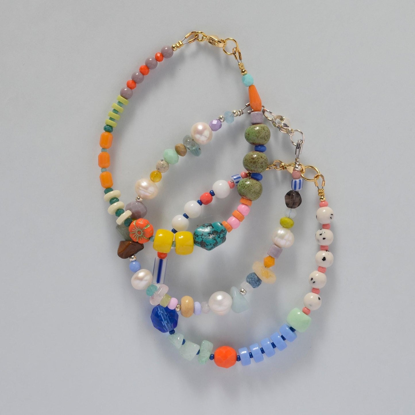 High Contrast Glass & Gemstone Beaded Bracelets