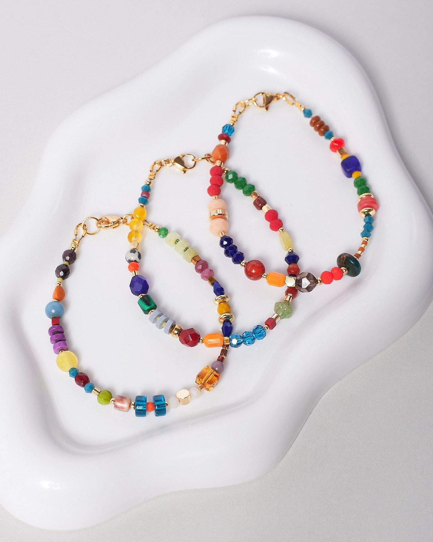Colorful Gemstone Beaded Bracelet, Gold Plated Natural Stone Jewelry, Dainty Stacking Friendship Gift for Her