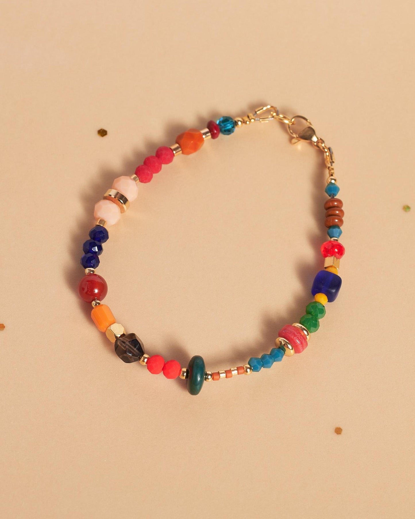 Colorful Gemstone Beaded Bracelet, Gold Plated Natural Stone Jewelry