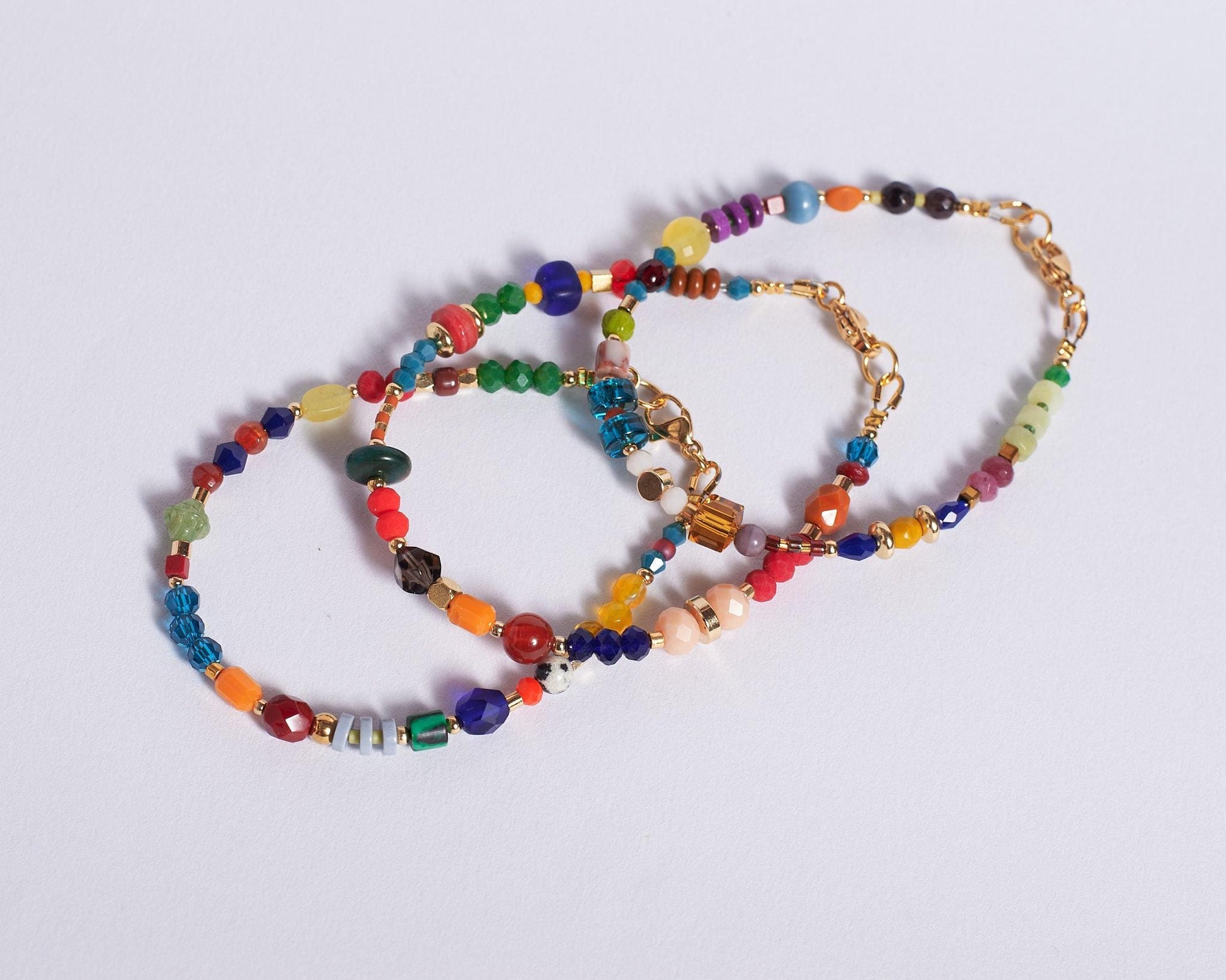 Colorful Gemstone Beaded Bracelet, Gold Plated Natural Stone Jewelry, Dainty Stacking Friendship Gift for Her