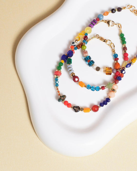 Colorful Gemstone Beaded Bracelet, Gold Plated Natural Stone Jewelry, Dainty Stacking Friendship Gift for Her