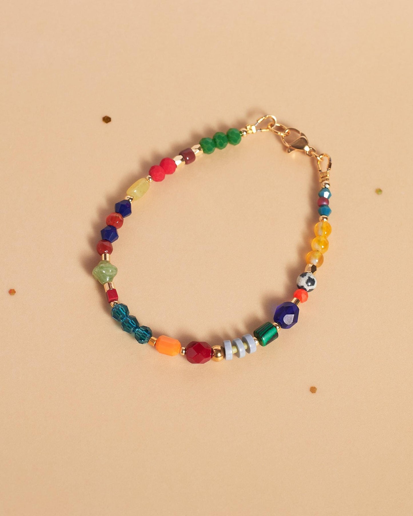 Colorful Gemstone Beaded Bracelet, Gold Plated Natural Stone Jewelry, Dainty Stacking Friendship Gift for Her