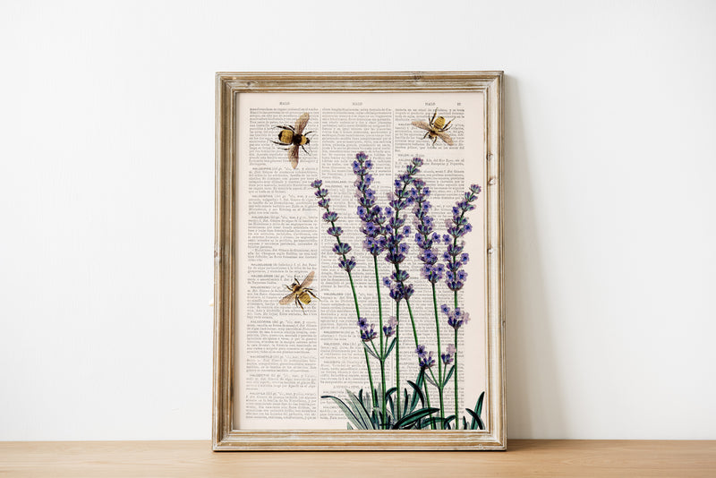 Bees with Lavender Print