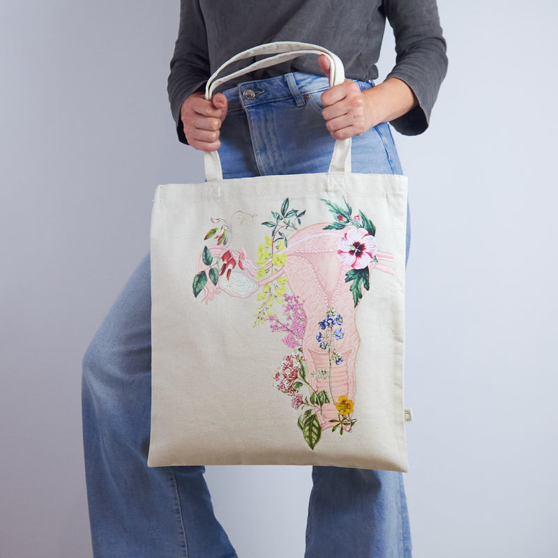 Organic cotton Flowery Uterus Tote bag