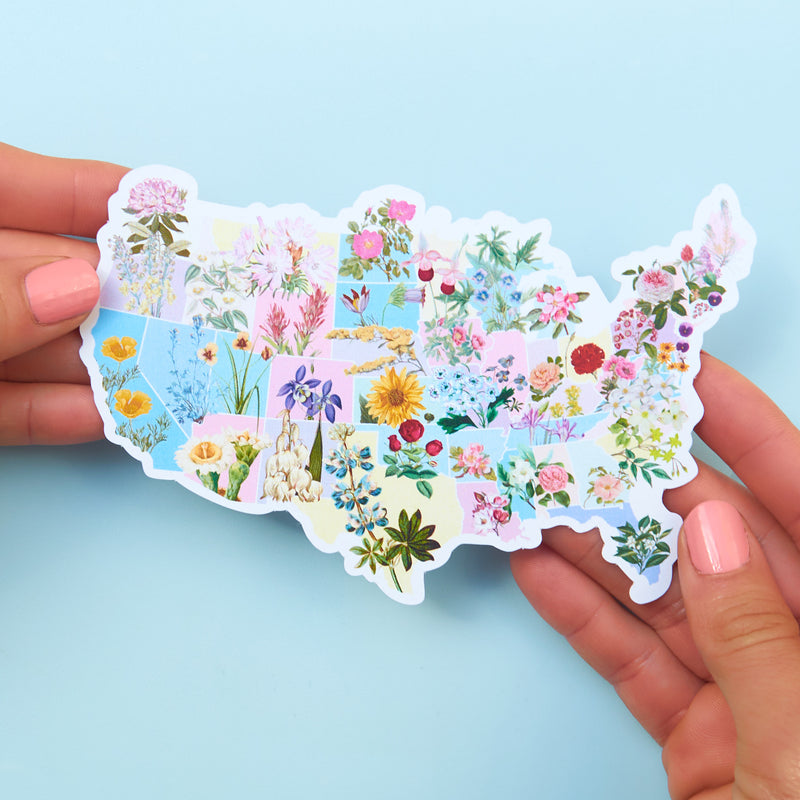 USA States Flower Map Sticker