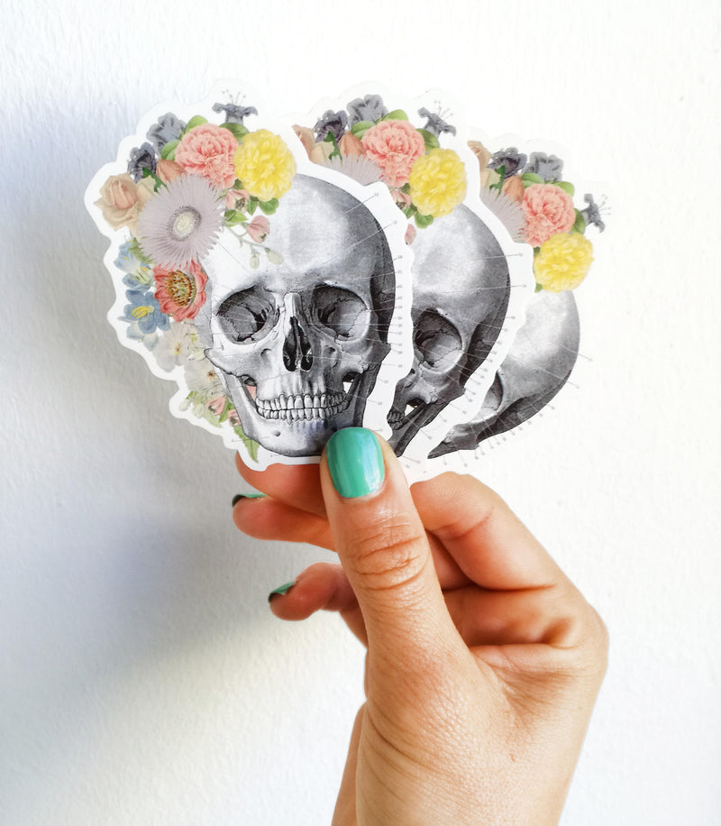 Christmas Stocking Stuffer -SVG -  Stickers for Hydroflask Human Anatomy skull with flowers stickers STC005