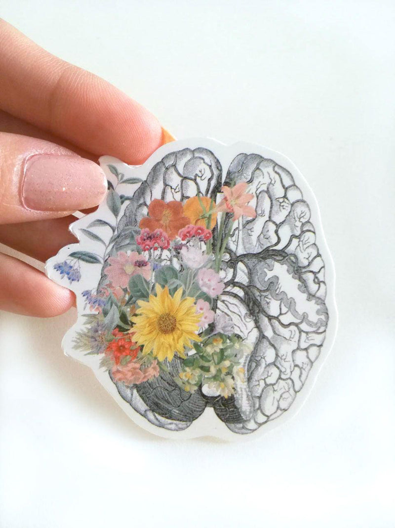 Christmas gift Spring time Human brain with flowers, laptop stickers, stickers, decal sticker, medical, anatomy stickers, brain, STC018