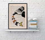 Butterflies and Wine bottle collage art print
