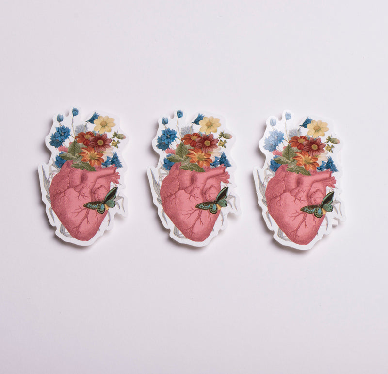Christmas Gift - Stocking Stuffer - Stickers for Hydroflask - Pink heart with butterfly  - Anatomical heart - laptop stickers pack - STC013