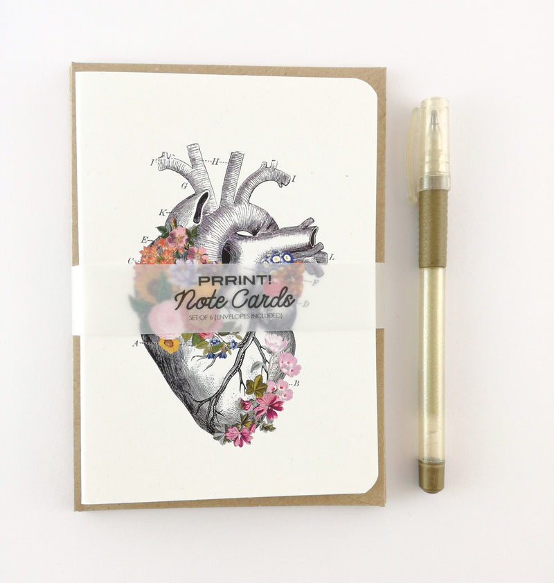 Christmas gift - Greeting Cards Set - Love notecards pack - Thank You Cards - Botanical Anatomy - Anatomical Heart - Arty notecards - NTC005