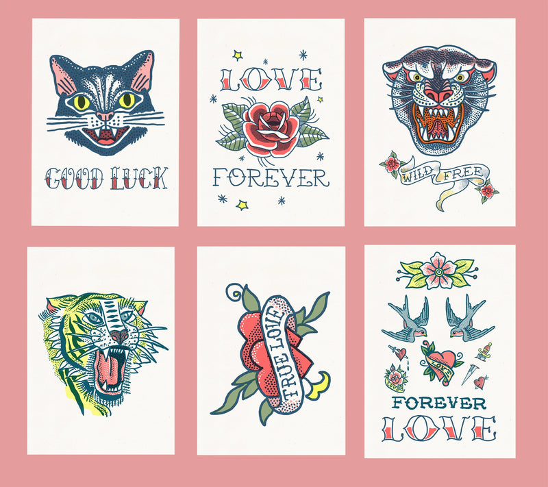 Love and Luck Old school Tattoo Postcards set