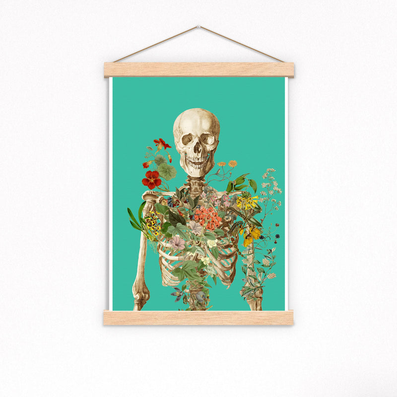 Skeleton covered with flowers poster