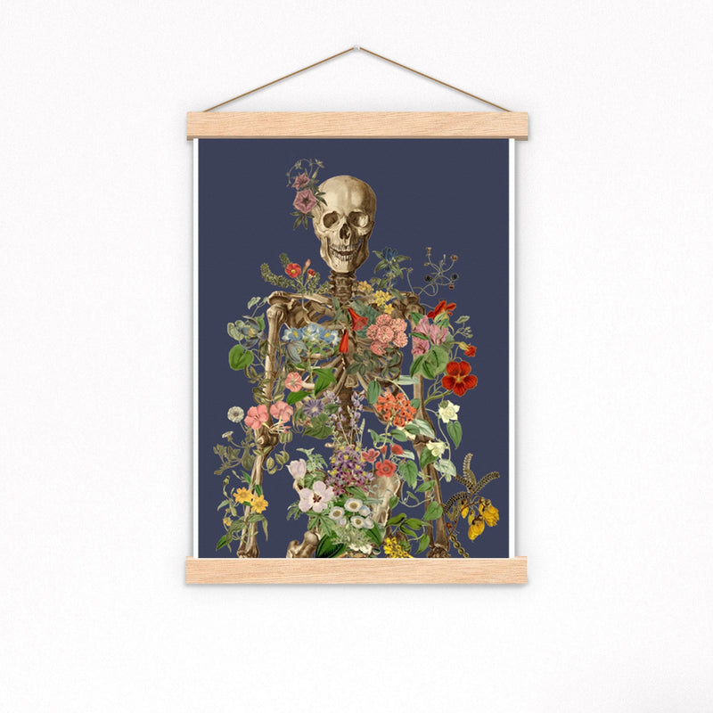 Skeleton covered with flowers at the deep night Print
