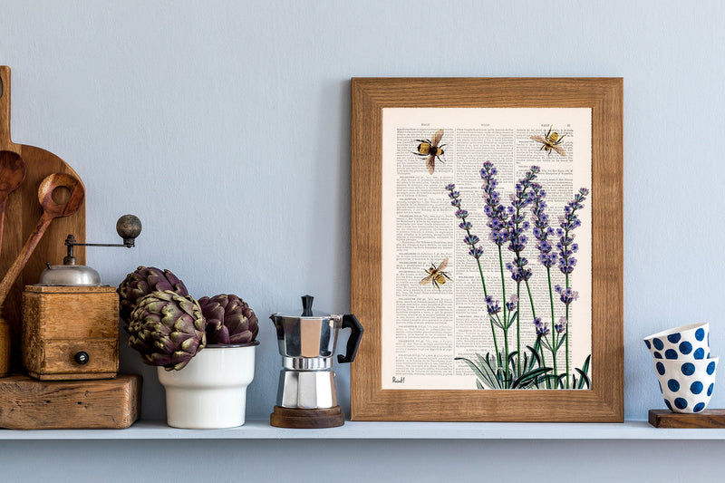 Bees with Lavender Print
