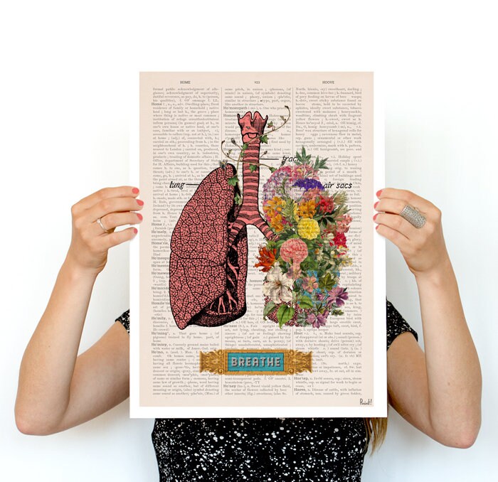 Yoga wall art Lungs with flowers BREATH